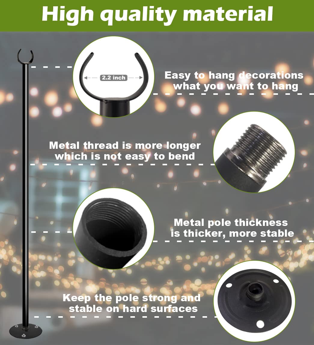 Eazielife Outdoor String Light Pole, 10 FT Heavy Duty Hanging Light Stand Pole for Outside Hard Soil Wood Backyard, Patio, Christmas, Wedding, Party (2 Packs) Eazielife