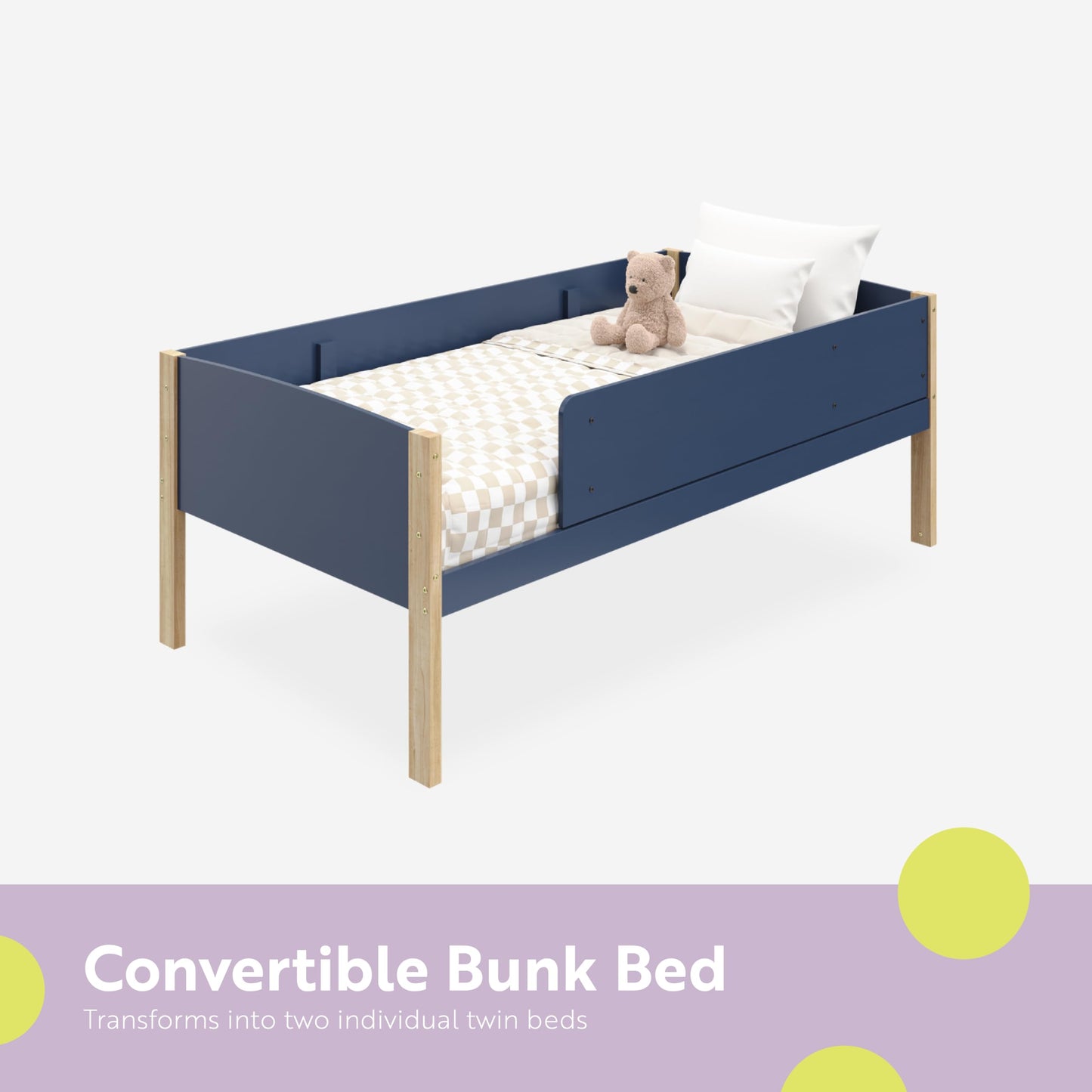 Storkcraft Next Delray Twin-Over-Twin Convertible Bunk Bed (Midnight Blue with Natural) – Modern, Stylish, 2-Tone Bunk Bed for Kids Bedroom