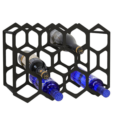 AT-VALY Countertop Wine Rack,Durable and Sturdy Freestanding 14 Bottle Wine Holder for Home Decor, Bar,Cabinet,Pantry (Black)