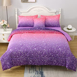 JQinHome Twin Pink Purple Comforter Set, 6 Piece Bed in A Bag 3D Colorful Bedding Set for Girls Kids (1 Comforter,2 Pillowcases,1 Flat Sheet,1 Fitted Sheet,1 Cushion Cover)(Pink Purple) JQinHome