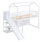 Favfurish Twin Size House Loft Bed with Slide, Storage Shelves and Light, Wood Kids Bed Frame with Guardrail and Ladder,Climbing Ramp,for Teens Boys Girls Bedroom, White Favfurish