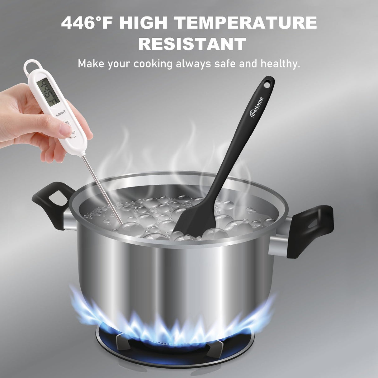 NileHome Silicone Spatula Set, Rubber Spatula High Heat-Resistant Premium BPA-Free One Piece Seamless Design Cooking Spatulas Utensils Set for Kitchen 4 pack (Black) NileHome