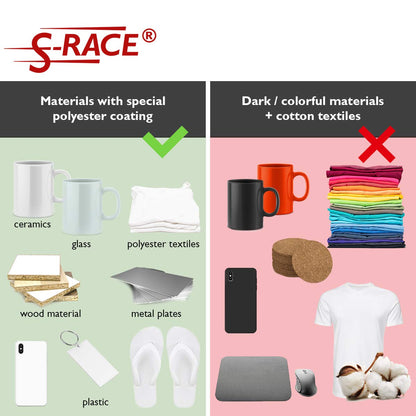 S-RACE Sublimation Paper 8.5 x 11 inch, 100 Sheets - For Printers With Sublimation Inks, e.g. compatible with Epson, Sawgrass, Ricoh etc. - Fast Drying, Smear-Proof, Vibrant Colors