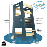 WOOD CITY Kitchen Step Stool - Safe Montessori Standing Tower for Kids with Safety Rail, Height Adjustable Toddler Ideal Helper for Learning New Skills, Anti-Slip Protection for Bathroom - Deep Blue WOOD CITY