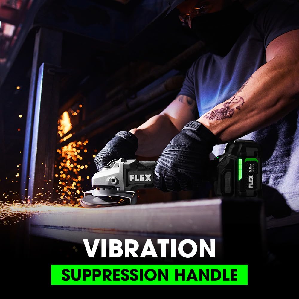 FLEX 24V Brushless Cordless 5-Inch 10,000 RPM Variable Speed Paddle Switch Angle Grinder Kit with 5.0Ah Lithium Battery and 160W Fast Charger - FX3171A-1C FLEX