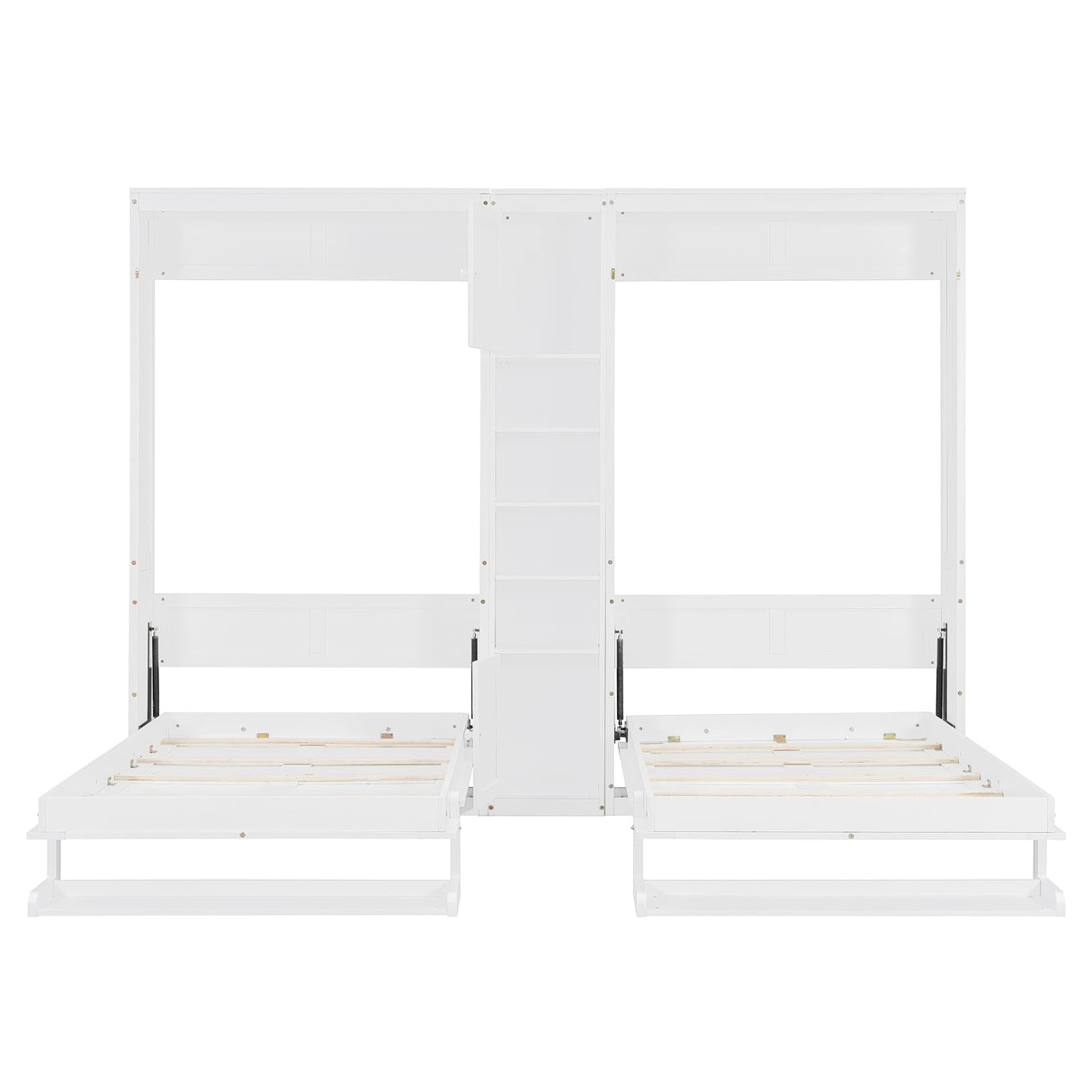 2-in-1 Design Dual Murphy Bed Twin Size with Cabinets and Shelves, Wood Wall Murphy Bed, Can be Folded Platform Bed with Convertible Shelf-Legs for Guest Room Home Office (White-7.23) XD Designs
