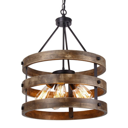 Anmytek Farmhouse Rustic Wood Chandelier Light, 5 Lights Pendant Lamp Retro Vintage Hanging Lighting Fixture, C0014 - WoodArtSupply