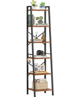 Furologee 6 Tier Ladder Shelf,Tall Bookshelf with 2 Hooks,Industrial Bookcase Standing Shelf Unts,Corner Storage Organizer for Living Room,Bedroom,Home Office,Bathroom,Rustic Brown Furologee