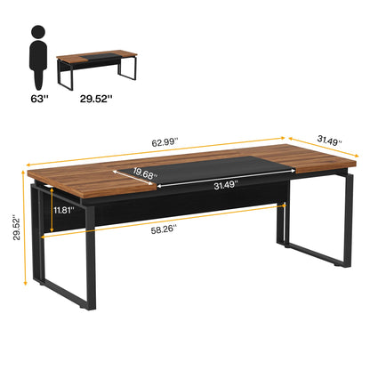 Tribesigns 63" Modern Conference Table with Splicing Board, 5FT Meeting Tables for Home Office, Business Training Seminar Table with Stylish Metal Legs (Only Table) (Walnut & Black) - WoodArtSupply