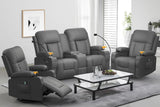 YONISEE Living Room Furniture Set, Loveseat Recliner and 2PC Massage Recliner Chair, Luxury Reclining Sofa 3PC Set for Living Room (2+1+1, Dark Gray) YONISEE