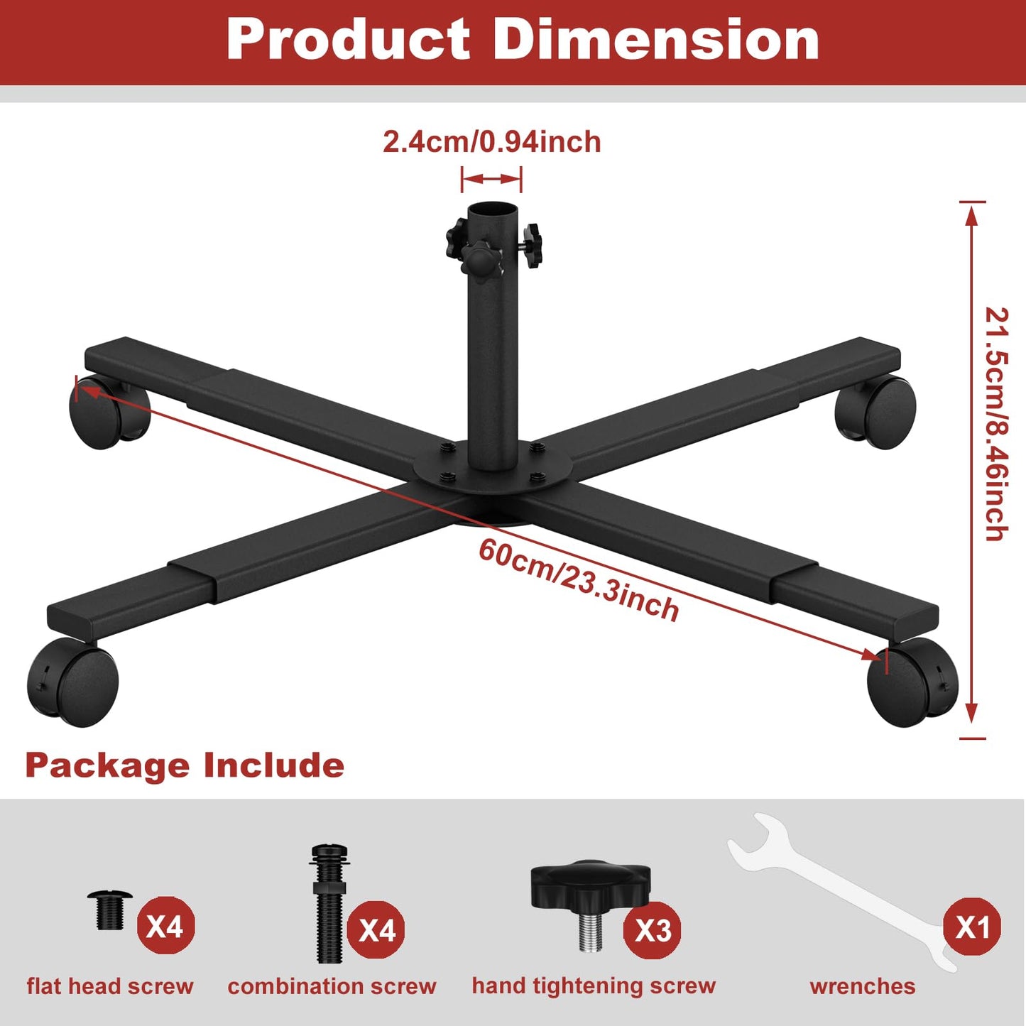 Mordx christmas tree stand, Metal Rolling Artificial Christmas Tree Standfor 5 to 8 FT Artificial Trees，Adjustable Legs, Locking Caster Wheels (23'',Φ0.94'')