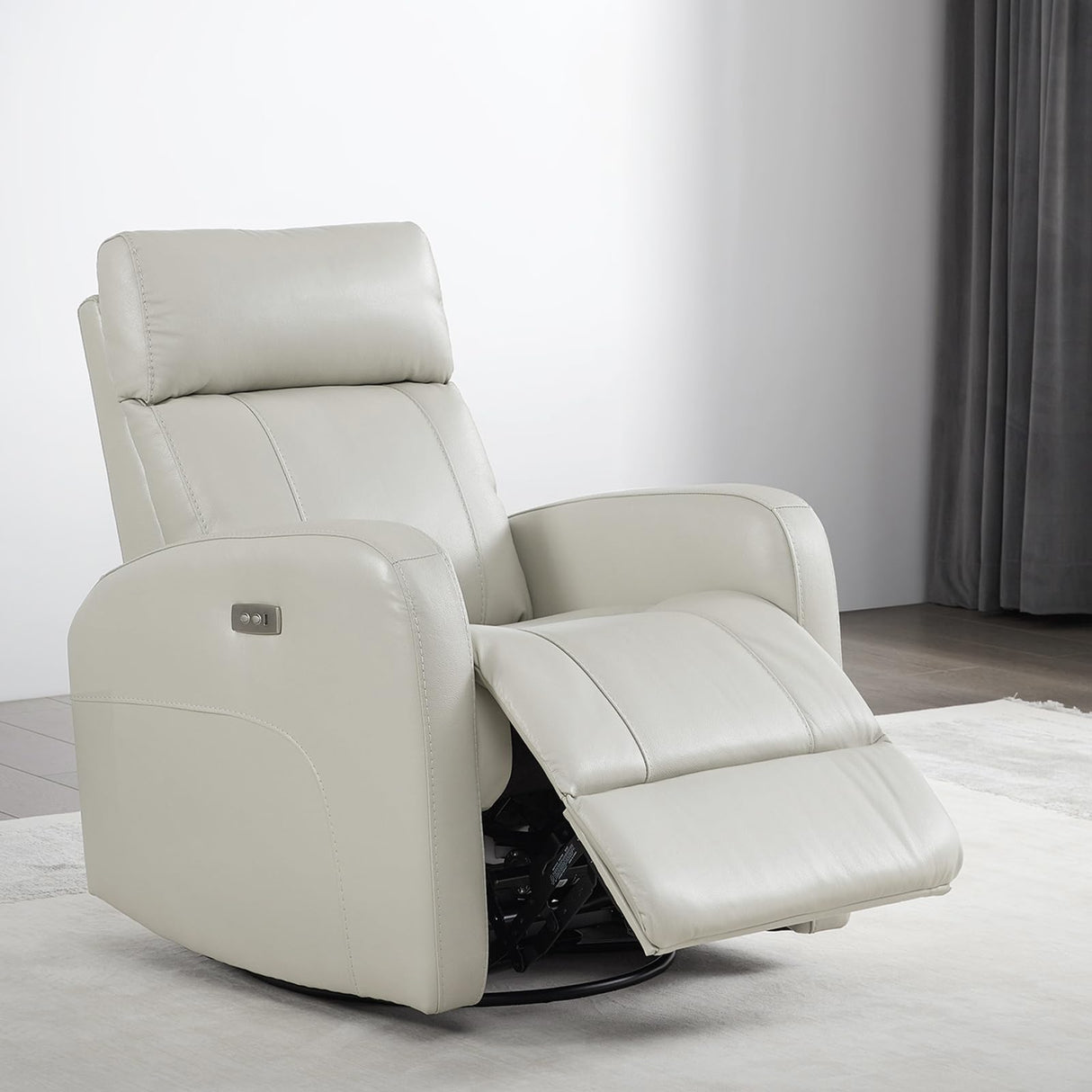 CHITA Genuine Leather Power Swivel Glider Recliner Chair for Adults, FSC Certified Electric Nursery Rocker Recliner Chair for Living Room, Light Grey CHITA