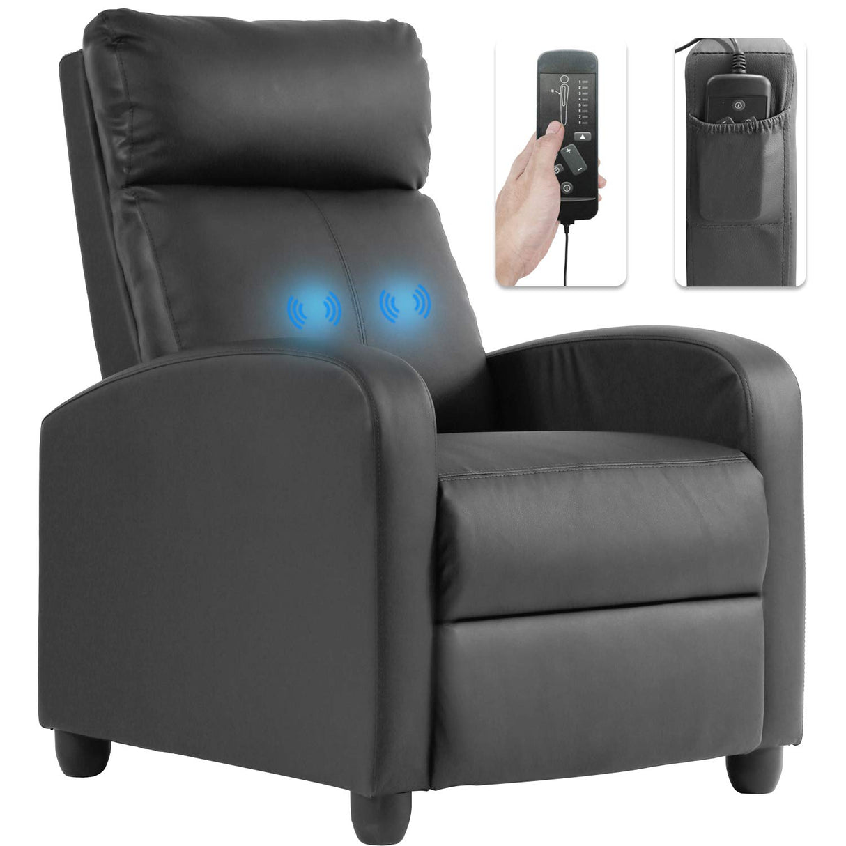 FDW Recliner Chair Massage Chair Reading Chair Reclining Sofa Home Theater Seating with Lumbar Support Massage and Padded Backrest for Living Room and Bedroom (Leather, Black) FDW