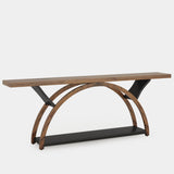 Tribesigns 70.87" Console Table with Storage Shelf, Narrow Long Sofa Table Behind Couch Table, 2-Tier Rustic Entryway Table with Half Moon Frame for Hallway Living Room (Brown & Black) Tribesigns