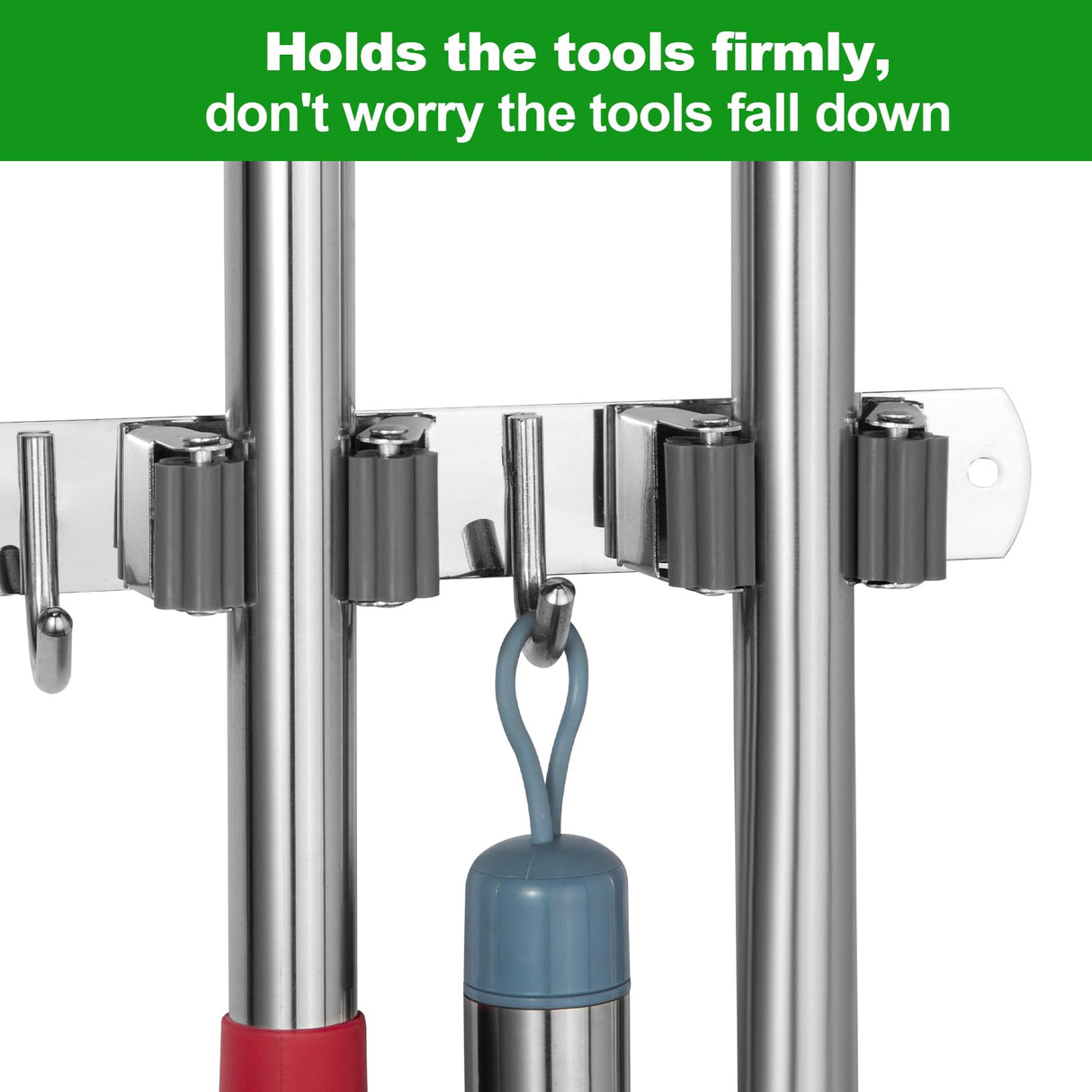 voze 5 Racks and 4 Hooks Mop and Broom Holder Wall Mount, Self Adhesive Heavy Duty Broom Hanger Organizer Storage Tool Racks for Kitchen Garden Laundry Garage voze