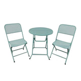 Four Seasons Courtyard Padova Foldable 3 Piece Powder Coated Steel Mesh Outdoor Patio Bistro Dining Set, Includes 1 Table and 2 Chairs, Blue Four Seasons Courtyard