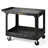 ELAFROS Large Heavy Duty Plastic Utility Cart Flat top 42.5 x 25 Inch - Work Cart Flat Shelves and Full Swivel Wheels Holds up to 550 lbs - 2 Tier Service Cart for Warehouse,Garage, Cleaning Black ELAFROS