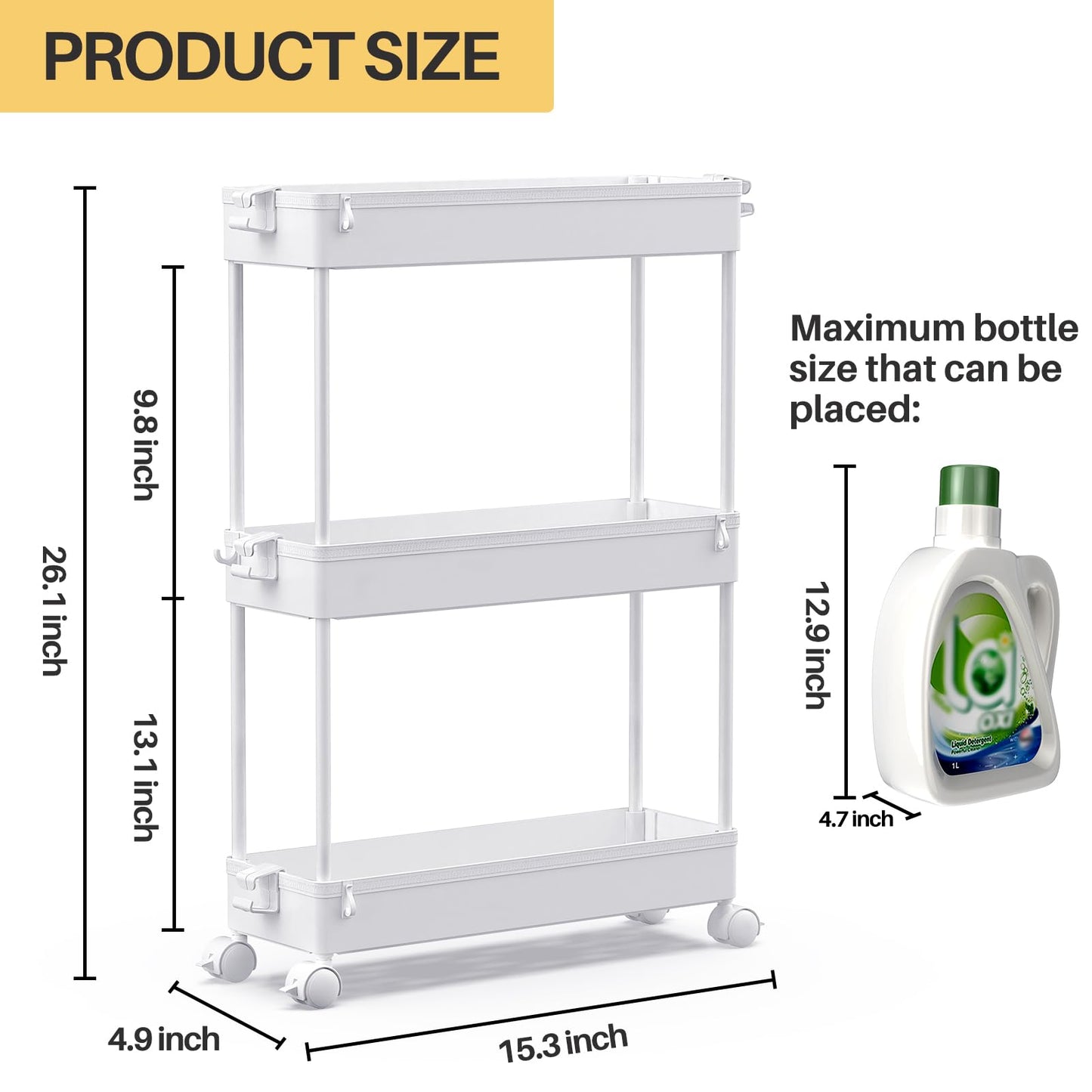 SPACEKEEPER Slim Rolling Storage Cart, 3 Tier Bathroom Storage Organizer Laundry Room Utility Cart Mobile Shelving Unit, Multi-Purpose for Kitchen Office Bathroom Laundry Narrow Places, White