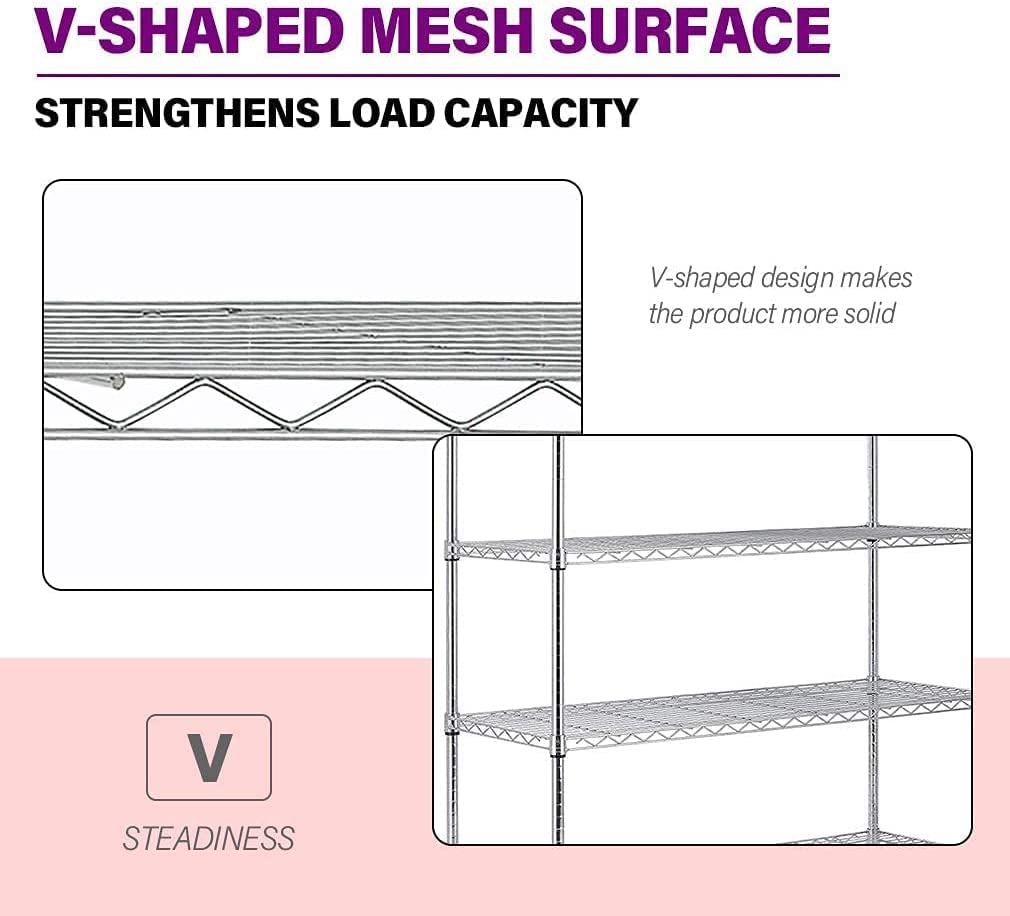 FDW 48"L×18"W×82"H Wire Shelving Unit Storage Cart Metal Shelf Rolling Utility Cart 2100Lbs Capacity with 6 Tier Casters Adjustable Layer Rack Strong Steel for Restaurant Garage Pantry Kitchen,Chrome