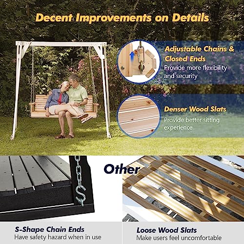 VINGLI Upgraded Patio Wooden Porch Swing for Courtyard & Garden, Heavy Duty 880 LBS Swing Chair Bench with Hanging Chains for Outdoors (4 FT, Natural) - WoodArtSupply