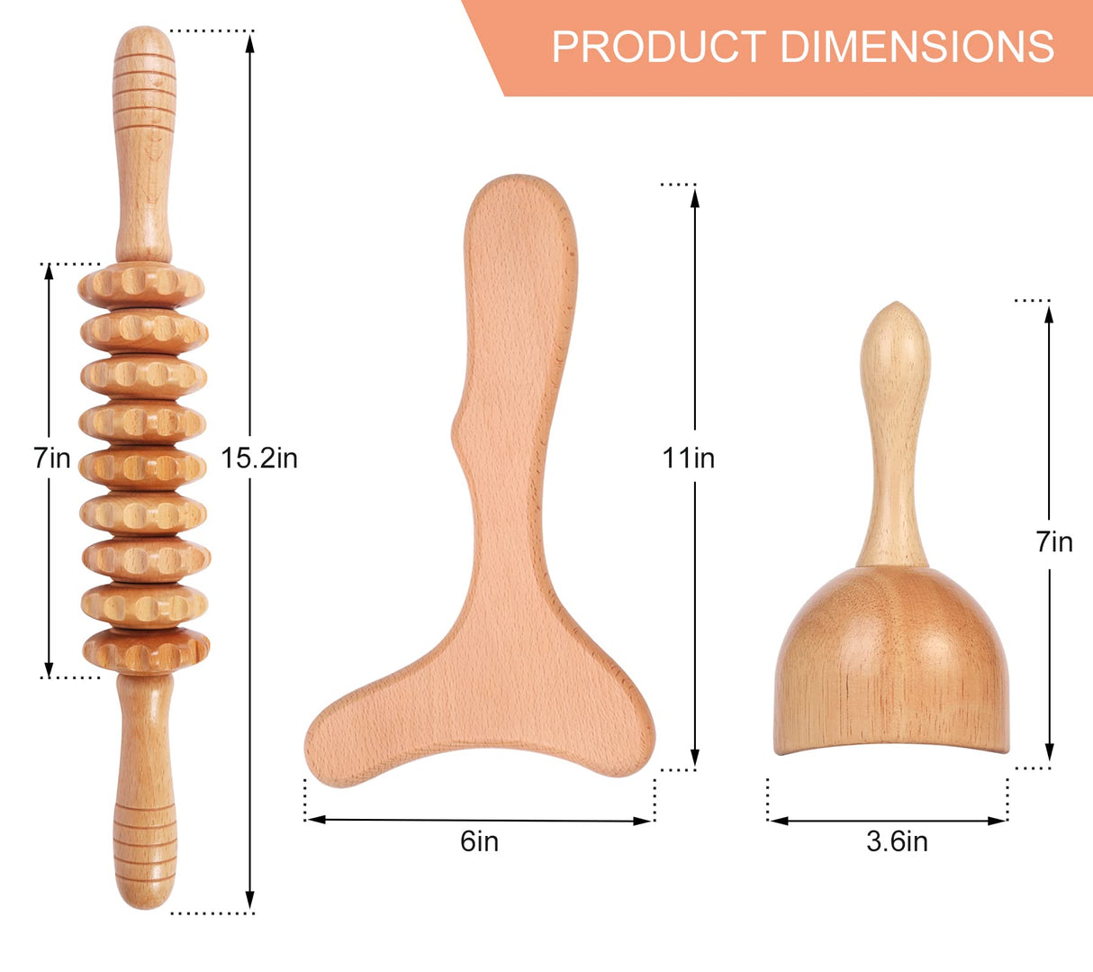 Komogir 3-in-1 Wood Therapy Massage Tools Lymphatic Drainage Massager Wooden Massager for Maderoterapia,Anti-Cellulite, Body Sculpting & Contouring Komogir
