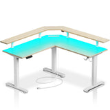 Rolanstar Standing Desk L Shaped with LED Light and Power Outlet, Electric Height Adjustable Computer Office Desk Sit Stand Up with Monitor Stand, Beige Rolanstar