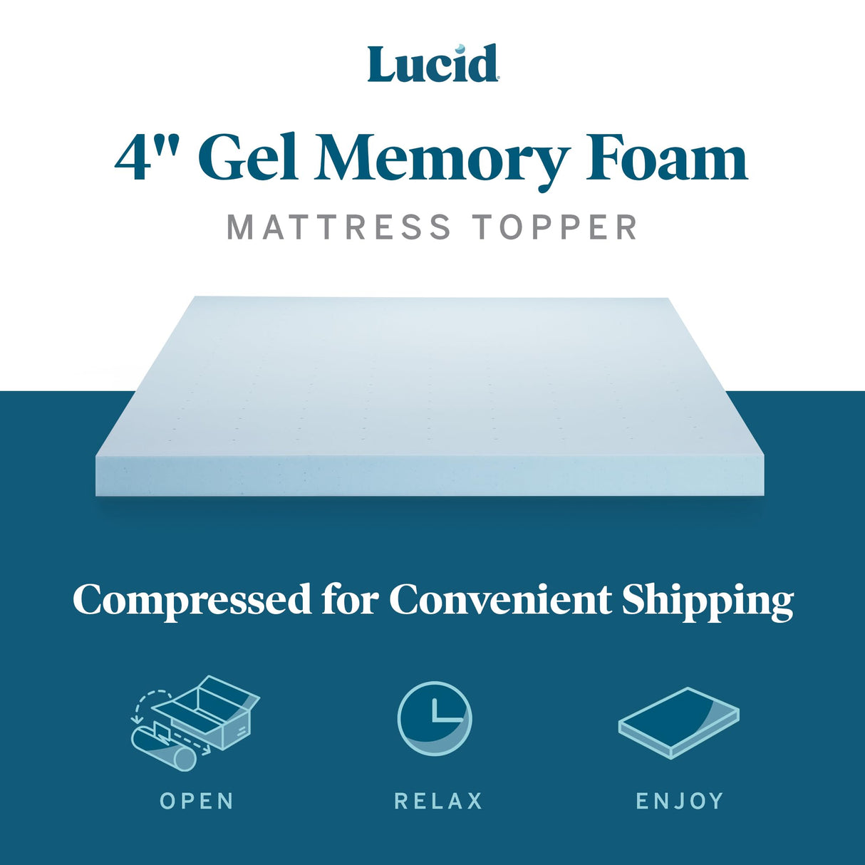 LUCID 4 Inch Gel Memory Foam Mattress Topper-Ventilated Design-Ultra Plush-King LUCID