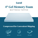 LUCID 4 Inch Gel Memory Foam Mattress Topper-Ventilated Design-Ultra Plush-Queen LUCID