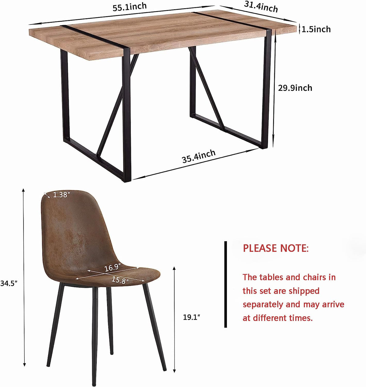 MUUOKY Dining Table Set for 4, Modern 55'' Wood Dining Table, Fabric Dining Chairs 4,Table and Chairs Set of 4,Ideal for Kitchen Dining Room MUUOKY