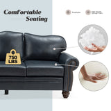 HULALA HOME 81'' Upholstered Leather Sofa with Removable Cushion, Mid-Century Modern Living Room 3-Seater Couch, Full Grain Leather Couch with Nailhead Trim and Rolled Arm for Bedroom Apartment, Navy HULALA HOME