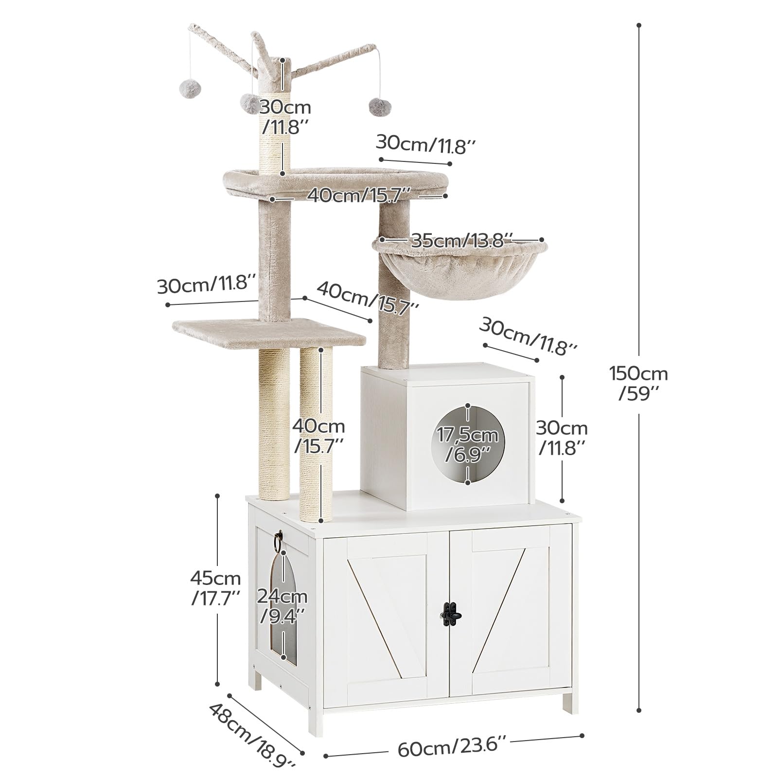 HOOBRO Cat Tree Tower with Litter Box Enclosure for Indoor Cats, Wooden Cat Condo with Scratching Posts, Cat Litter Box Furniture Hidden, All-in-One Cat Toy with Cat House, White WT15MZ03 - WoodArtSupply