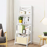 Tangkula 4-Tier Ladder Shelf Bookcase Leaning Free Standing Wooden Frame Decor Bookshelf Storage Flower Shelf Plant Display Shelf for Home Office (White, 1) Tangkula