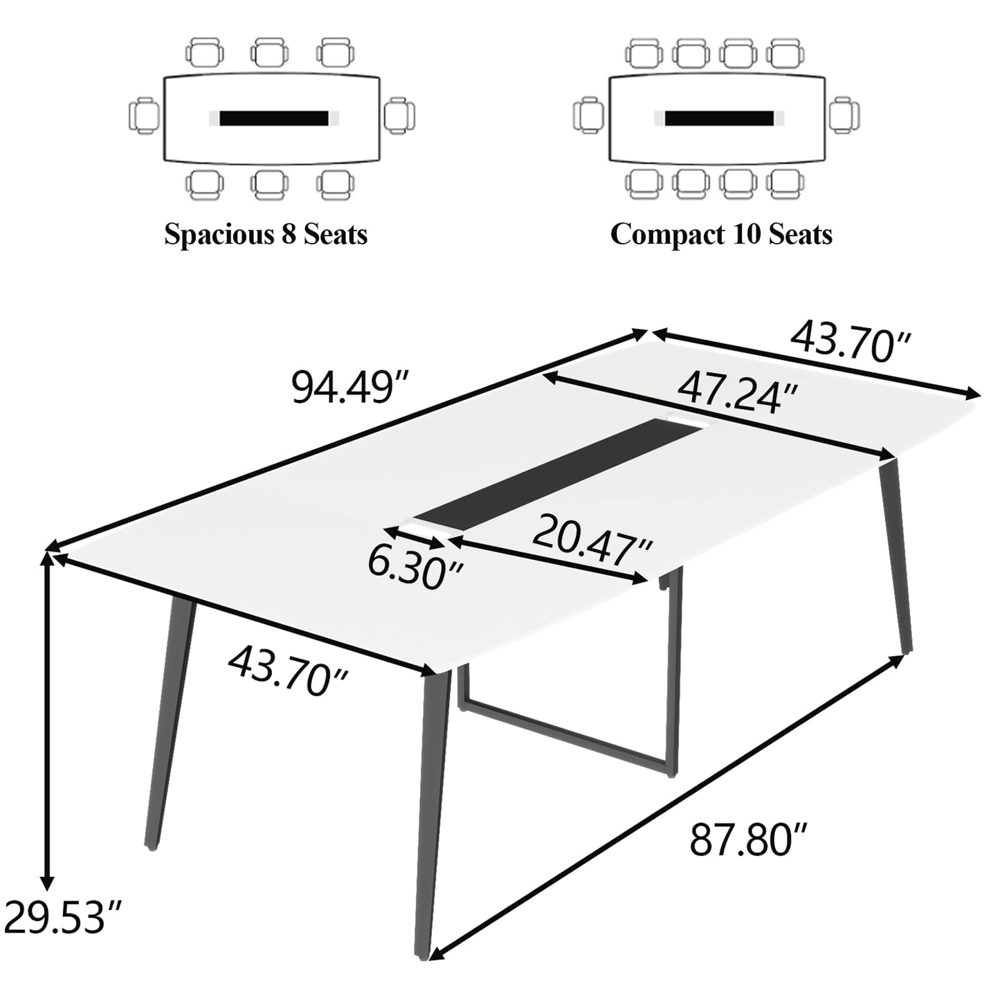 Loomie 8FT Conference Table, 94.49" L x 47.24" W x 29.53" H Meeting Seminar Table with Grommet, Large Boat Shaped Computer Desk, Boardroom Desk for Office Meeting Conference Room,White - WoodArtSupply