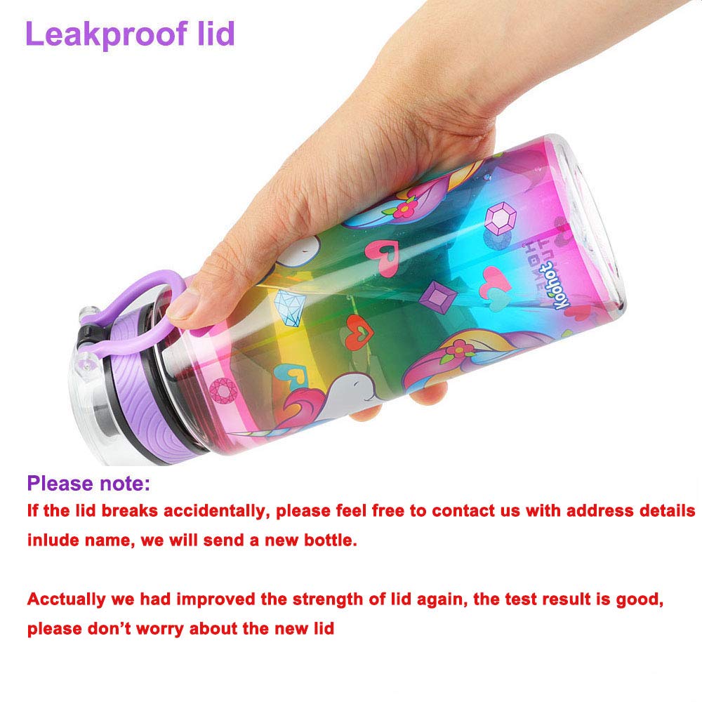 Cute Water Bottle for School Kids Girls, BPA FREE Tritan & Leak Proof & Easy Clean & Carry Handle, 23oz/ 680ml - Unicorn Home Tune