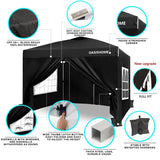 OASISHOME Pop-up Gazebo Instant Portable Canopy Tent 10'x10', with 4 Sidewalls, Windows, Wheeled Bag, for Patio/Outdoor/Wedding Parties and Events (10FTx10FT, Black) OASISHOME