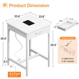 ODK 24x24 Inch Bar Table with Power Outlets & Storage, Modern Counter Height Pub Table with Sturdy Legs for Kitchen & Dining, High Top Console Indoor Table, White ODK