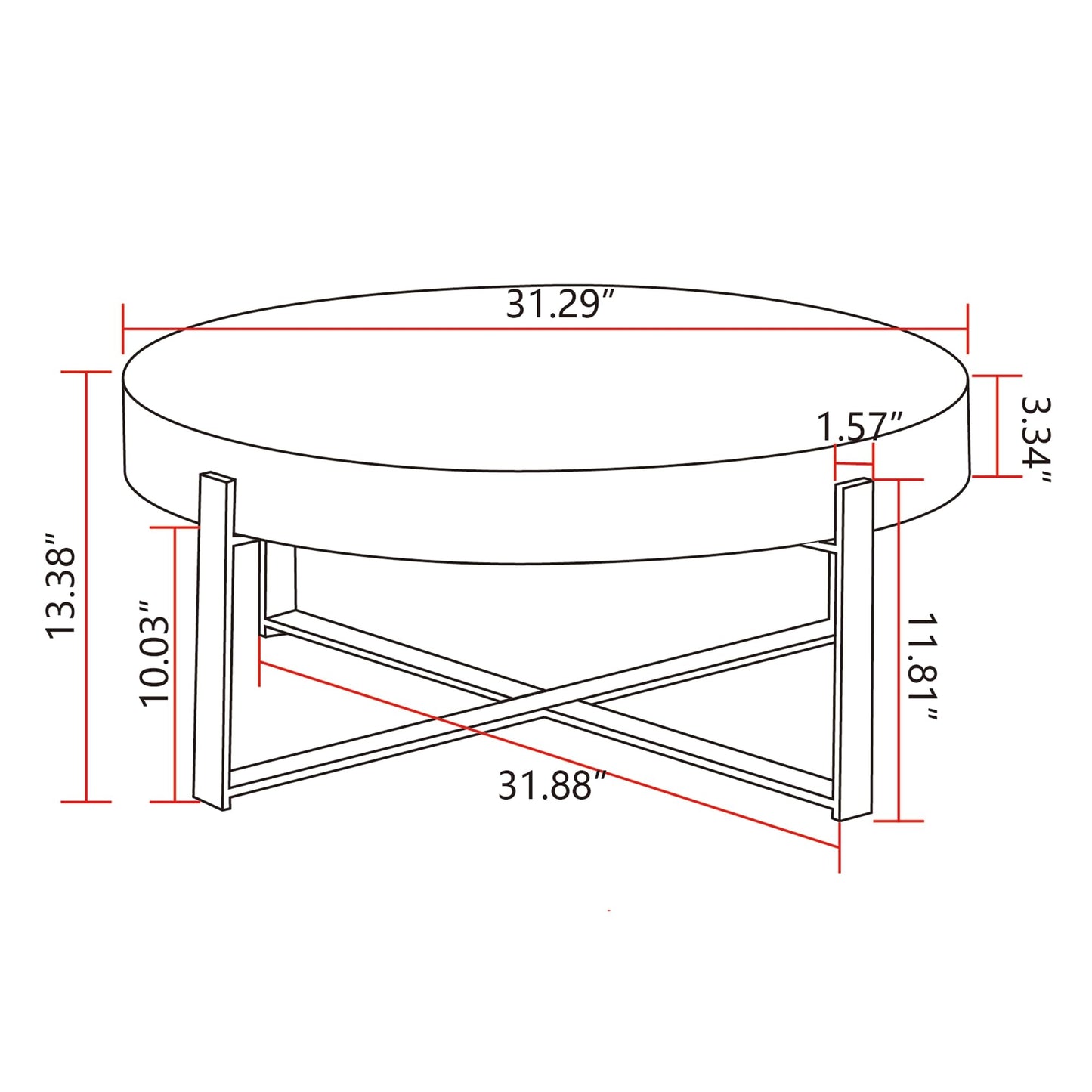 31.29" Modern Retro Splicing Round Coffee Table,Fir Wood Table Top with Black Cross Legs Base