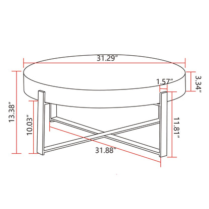 31.29" Modern Retro Splicing Round Coffee Table,Fir Wood Table Top with Black Cross Legs Base