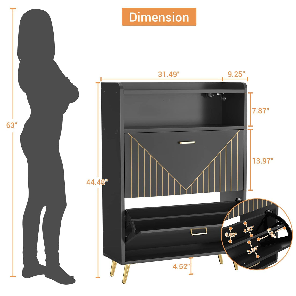 Aheaplus Shoe Cabinet with Flip Doors, Shoes Storage Organizer with Motion Sensor Led Light, Entryway Wood Freestanding Tipping Bucket Shoe Rack with Open Shelves for Closet, Living Room, Black Aheaplus