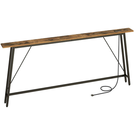 YATINEY 78.7" Skinny Console Table with Power Outlets, 5.9" Sofa Tables Narrow Long, Industrial Behind Couch Table, for Hallway, Entryway, Living Room, Rustic Brown and Black CT205UBR YATINEY