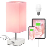 Ambimall Touch Control Table Lamp with 2 USB Charging Ports, 3 Way Touch Lamps Beside Desk, Nightstand Lamp for Bedrooms Living Room, Pink Shade with White Base, LED Bulb Included(Pink) Ambimall