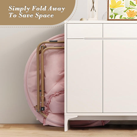 Athena Collection Comfy Saucer Chair Folding Cozy Chair for Bed Room Living Room Accent Chair Faux Fur Reading Chair Foldable Metal Frame Lazy Chair Moon Chair for Adult, Pink Athena Collection