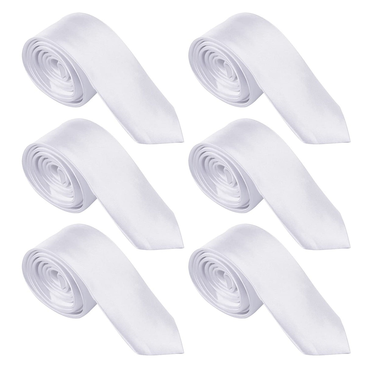 ICObuty Men Satin Tie 2 inch Skinny Solid Color Necktie 6 pack Wholesale Event(White) ICObuty