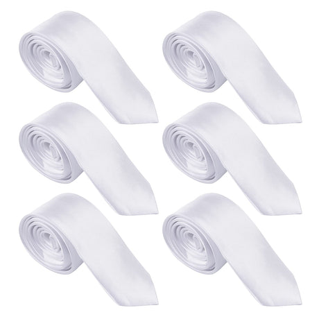 ICObuty Men Satin Tie 2 inch Skinny Solid Color Necktie 6 pack Wholesale Event(White) ICObuty