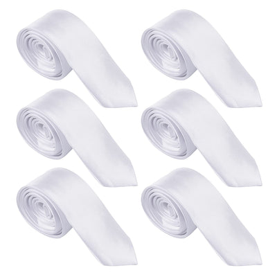 ICObuty Men Satin Tie 2 inch Skinny Solid Color Necktie 6 pack Wholesale Event(White)