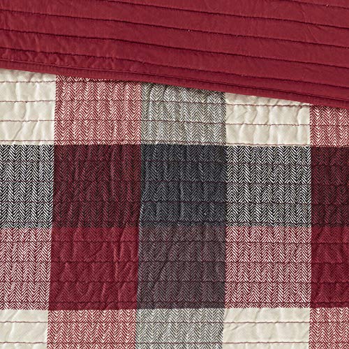 Madison Park Reversible Quilt Cabin Lifestyle Plaid Design - All Season, Breathable Coverlet Bedspread Bedding Set, Matching Shams, Full/Queen(90"x90"), Red 6 Piece Madison Park