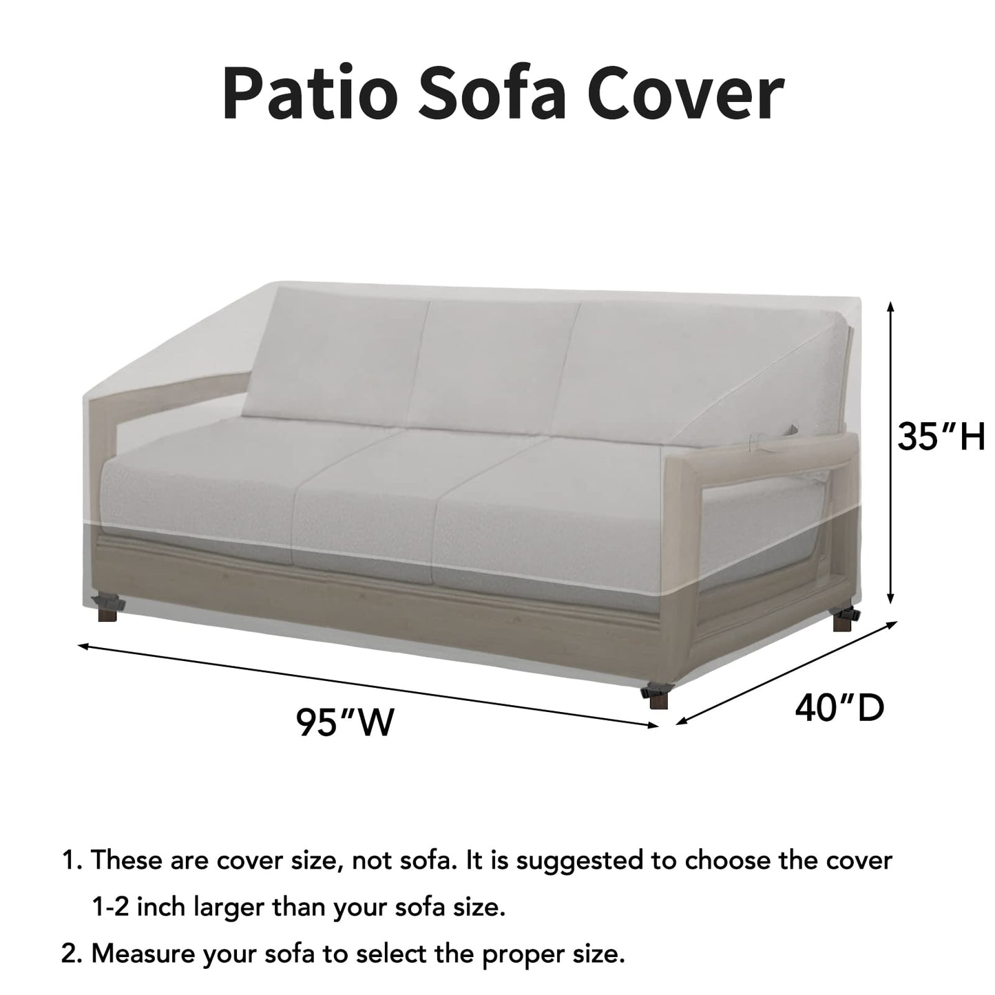 Easy-Going Patio Sofa Cover UV Resistant Outdoor Couch Cover Bicolor Patio 3-Seater Bench Cover Waterproof Outdoor Furniture Cover with Reflective Hemming (95Wx40Dx35H inch, Gray/Dark Gray) - WoodArtSupply