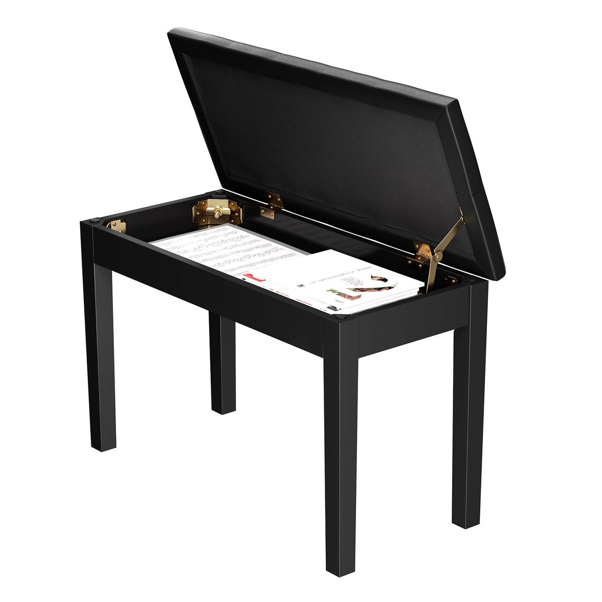 SONGMICS Duet Piano Bench with Padded Cushion and Storage Compartment for Music Books, Tufted Wooden Seat, Black ULPB074B01 SONGMICS