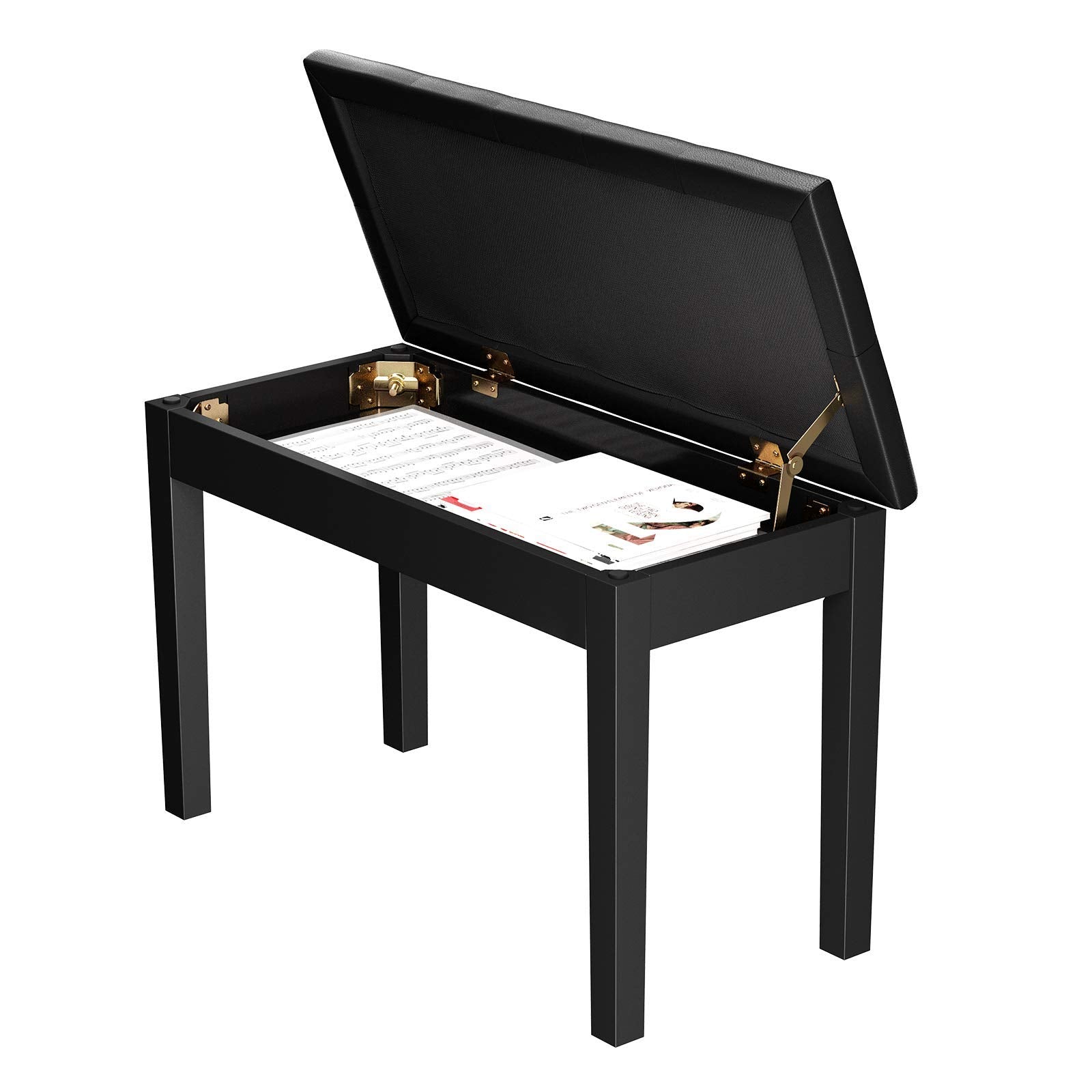 SONGMICS Duet Piano Bench with Padded Cushion and Storage Compartment for Music Books, Tufted Wooden Seat, Black ULPB074B01 - WoodArtSupply