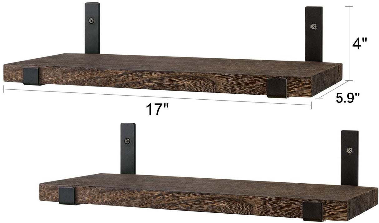 Mkono Rustic Wood Floating Shelves Wall Mounted Shelving Set of 2 Decorative Wall Storage Shelves with Lip Brackets for Bedroom, Living Room, Bathroom, Kitchen, Hallway, Office Mkono